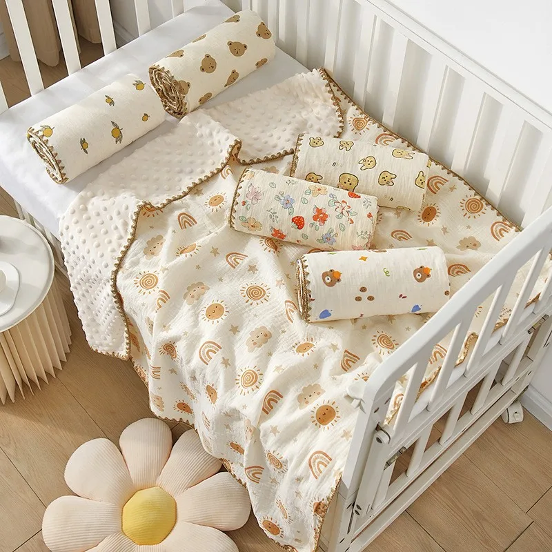 

Детское одеяло унисекс для мальчиков и девочек, супер мягкое одеяло для кроватки, двойное одеяло на подкладке в горошек, одеяло для кроватки для новорожденных