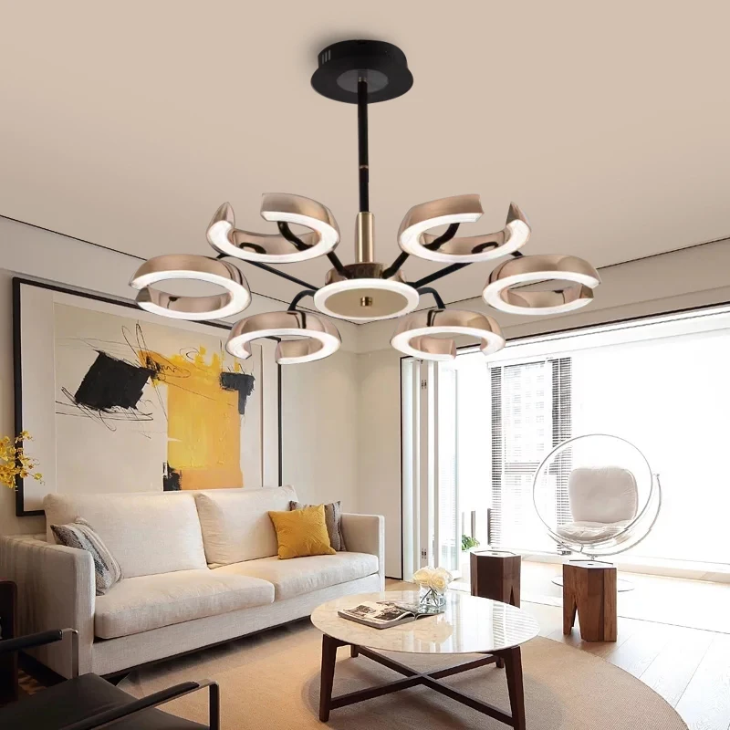 

Modern brown bedroom LED modeling chandelier living room lighting chandelier hotel interior room decoration three-color lamps