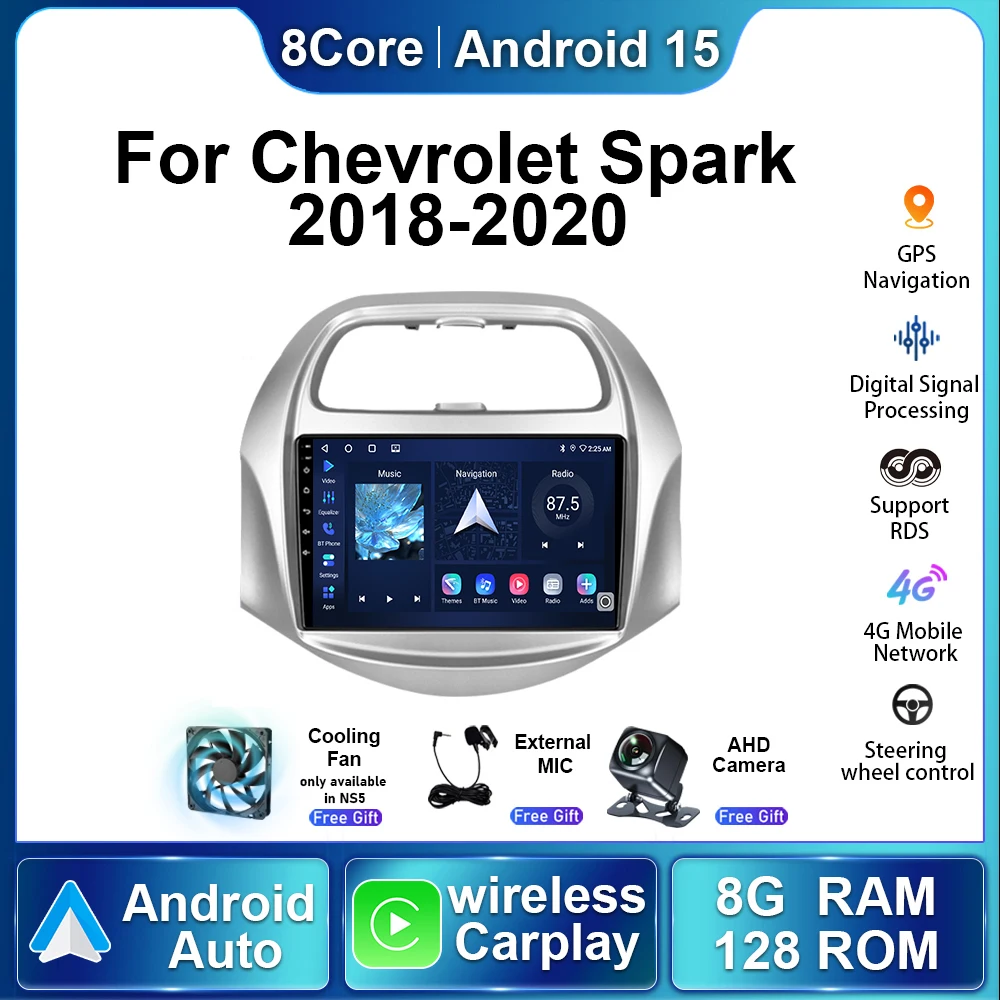 Radio inalámbrica Carplay para coche Chevrolet Spark Beat 2018- 2020 Android15 Autoradio estéreo navegación GPS reproductor de vídeo Multimedia
