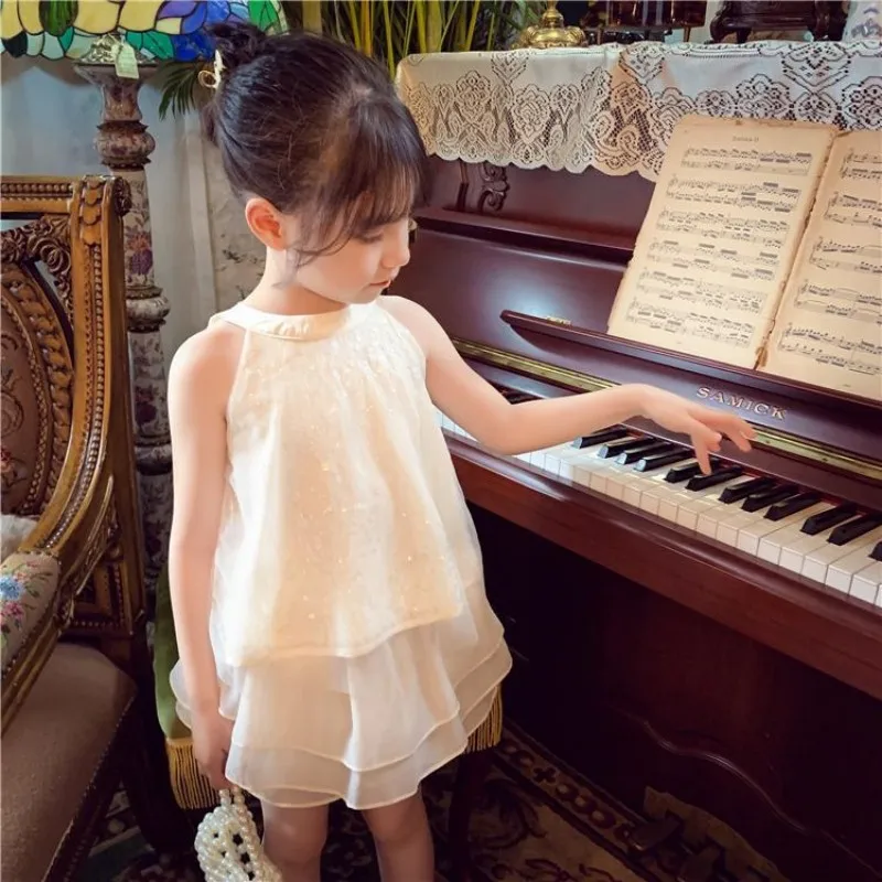 

Лето 2023, новый стиль, детская сетчатая майка, шорты, комплект из 2 предметов, комплект детской одежды, комплект принцессы для девочек