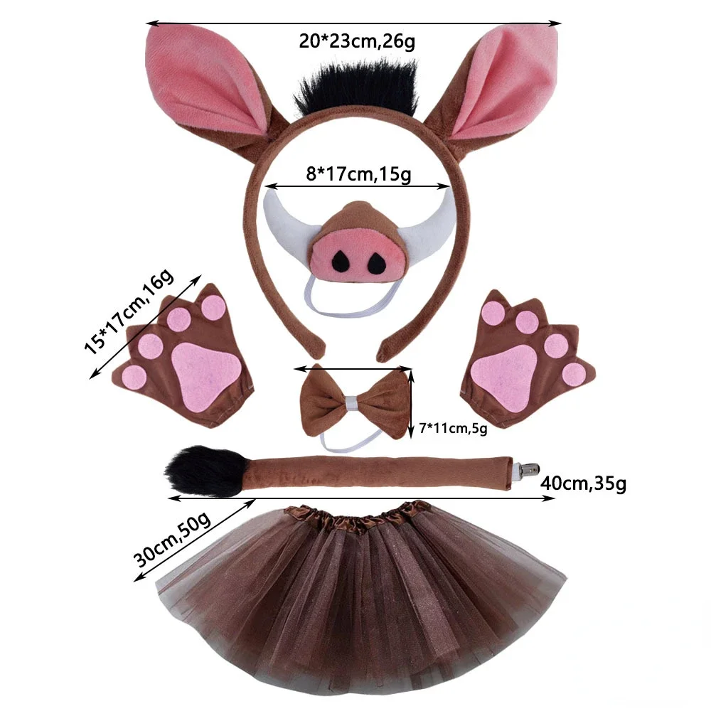 Brown Pig Costume Set Ears Headband Nose Tails Skirt Tutu for Halloween Children Girls Women Dress Up Animals Cosplay