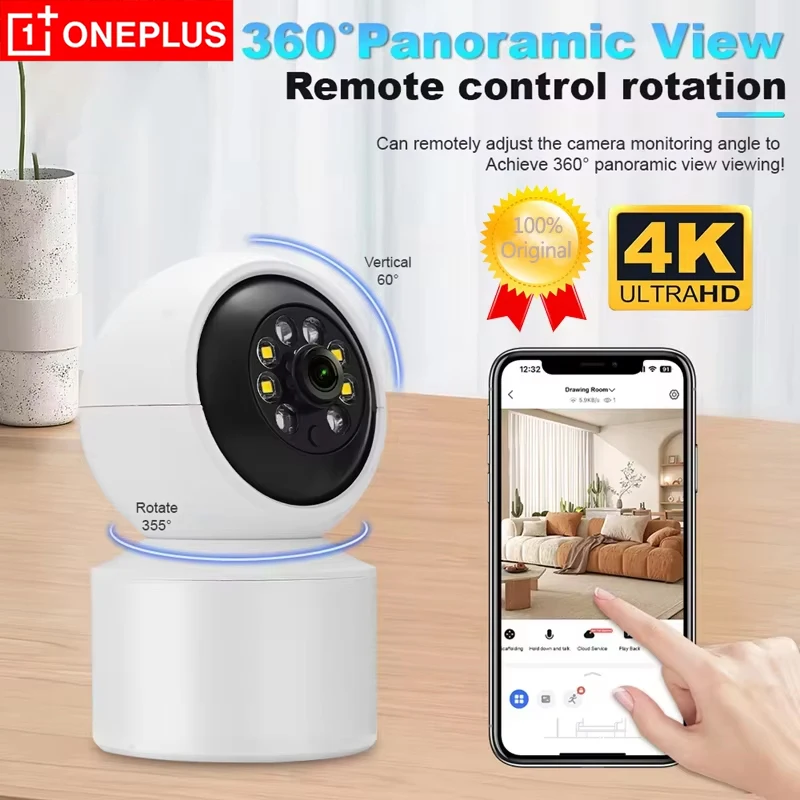 

OnePlus WiFi Indoor Camera 4K 360° Rotation Remote Pet Dog Baby Care IP CCTV Camera 2-Way Talk Night Vision for Home Securiry