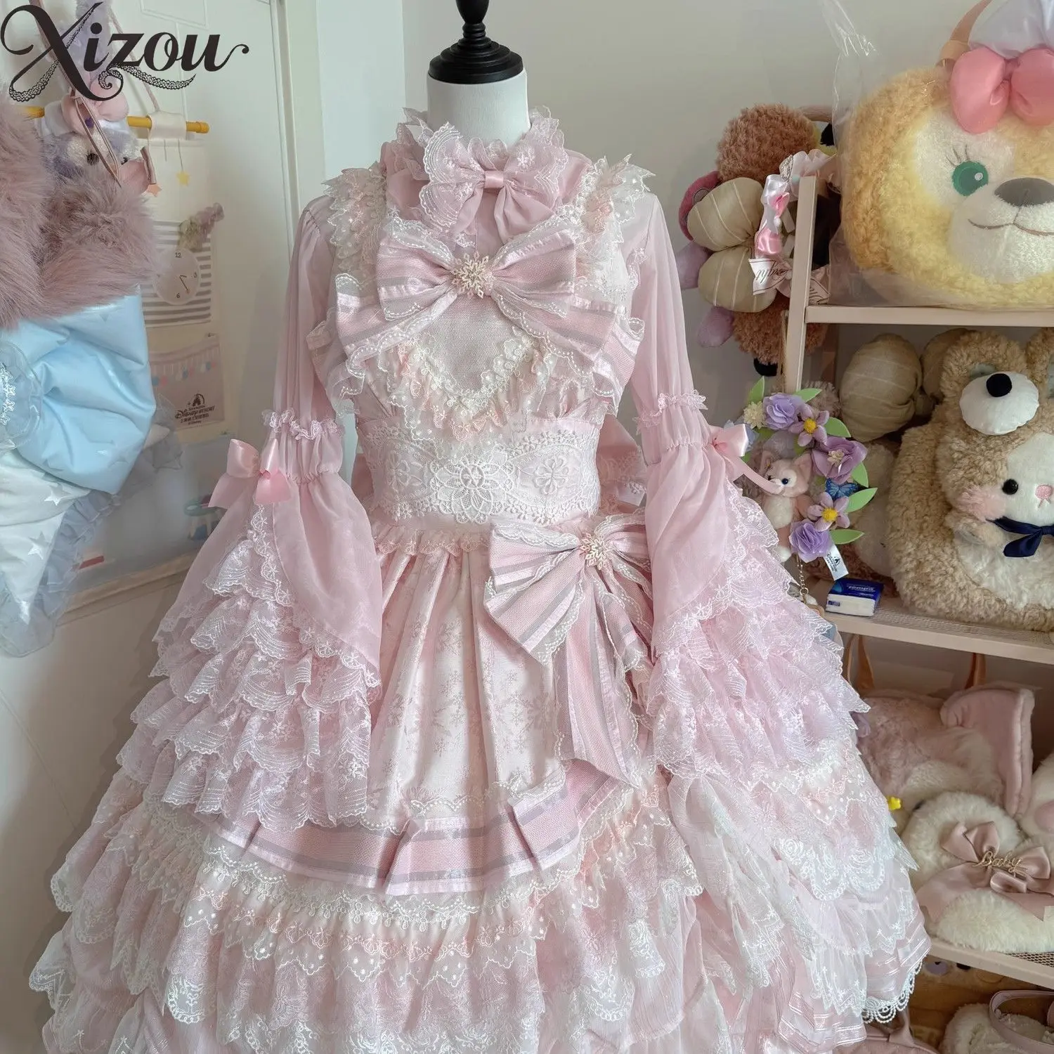 

Original Lolita Ji Sleeve Lace Chiffon Shirt Inside Top Princess Girl Sweet Shirts Spring Summer Kawaii Doll Collar White Blouse