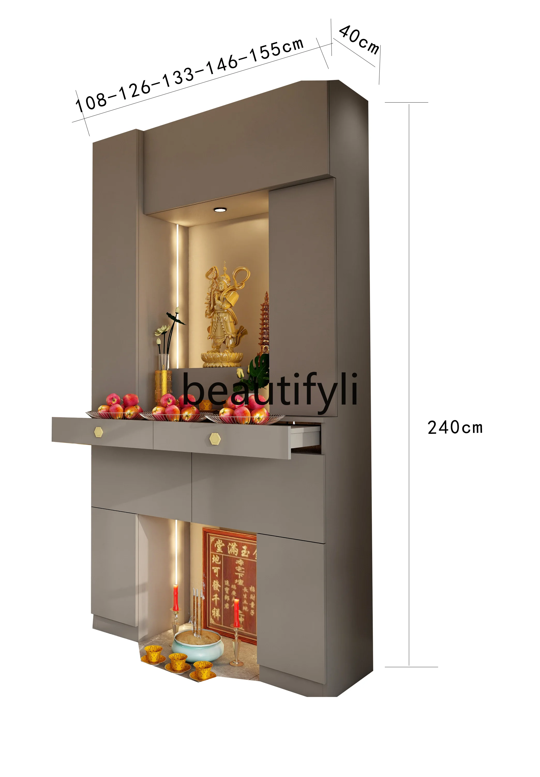 طاولة تقديم إله الثروة، مقعد الله، سلف الخزانة، تقديم مزار منزلي بسيط، قوانيين حديث، طراز المنزل التبتي #6