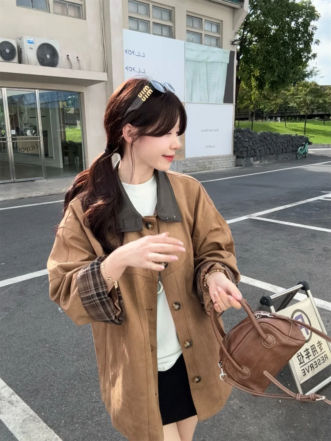 

Retro Design Deer Fur Jacket Women's Loose Midi Length Plaid Top Trendy Spring 2026 New Style Polyester Fiber Long Sleeve