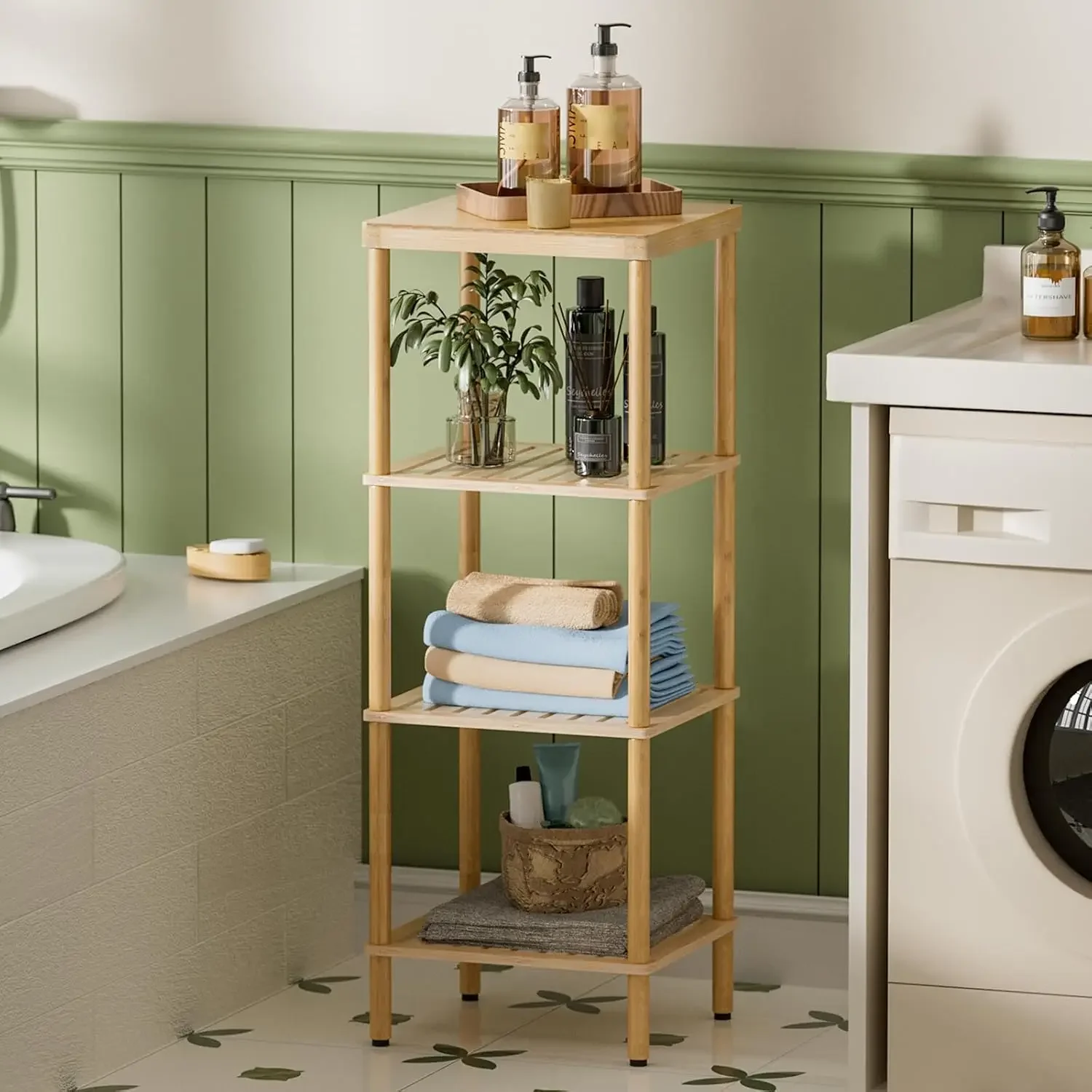 

4-уровневая бамбуковая полка — стеллаж для хранения в ванной комнате, компактный органайзер для кухни/спальни, многофункциональное решение для хранения