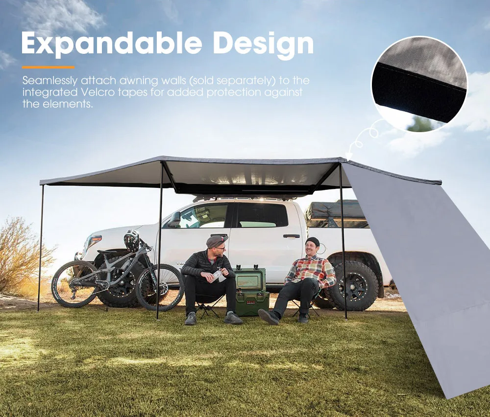 4x4 180° Car Side Awning - Freestanding Batwing Design, Waterproof, Ideal for Outdoor Trips