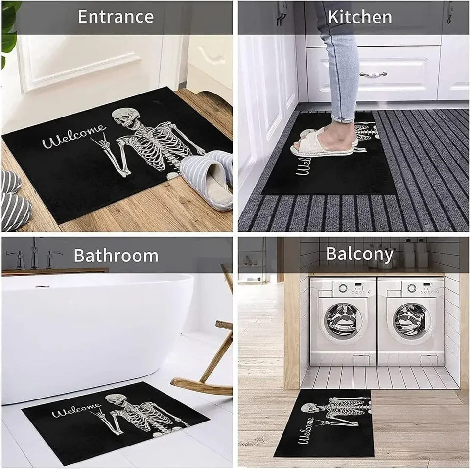 Skull Doormat Funny Halloween Skull Welcome Door Mat,Living Room Kitchen Floor Mat Home Halloween Indoor Outdoor Decoration, image 4