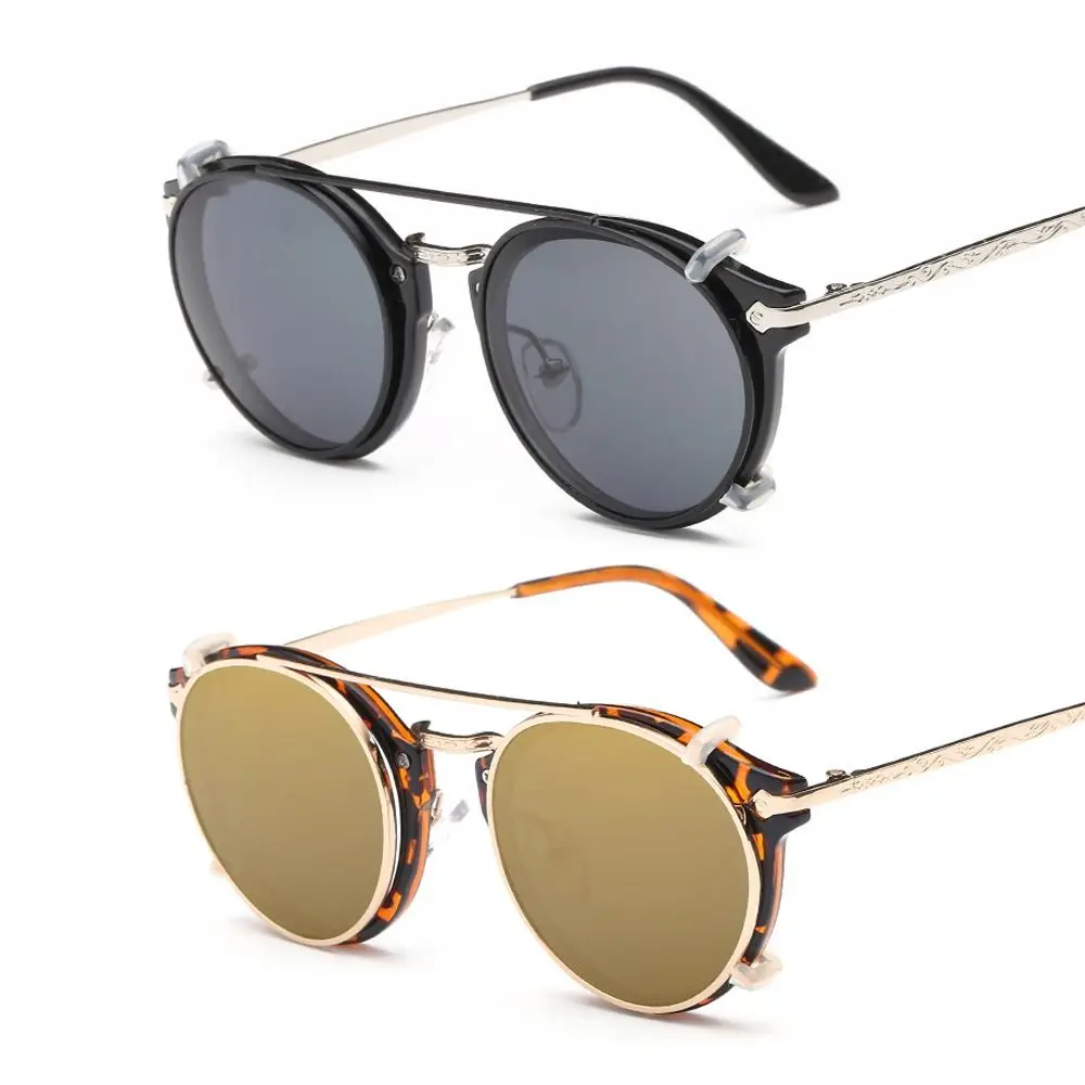 Retro Double Layer Steampunk Flip-Up Sunglasses Two Usage Flip Cover Punk Eyeglasses Black Shades Glasses Computer Eyeglasses