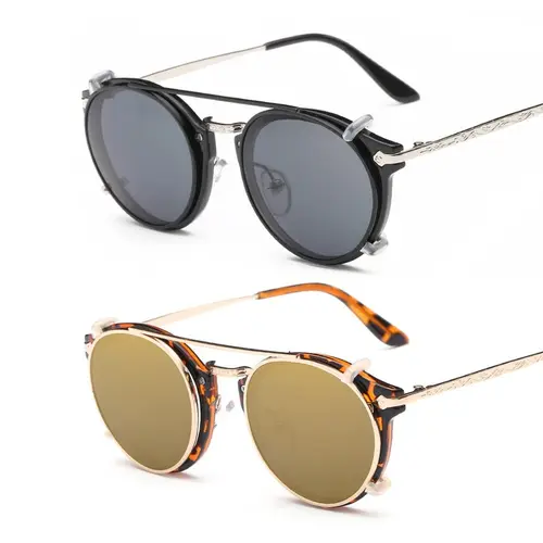 Imagen 1 del producto Gafas de sol Retro Steampunk de doble capa abatibles, dos usos, cubierta abatible, gafas Punk, gafas de sol negras, gafas para ordenador