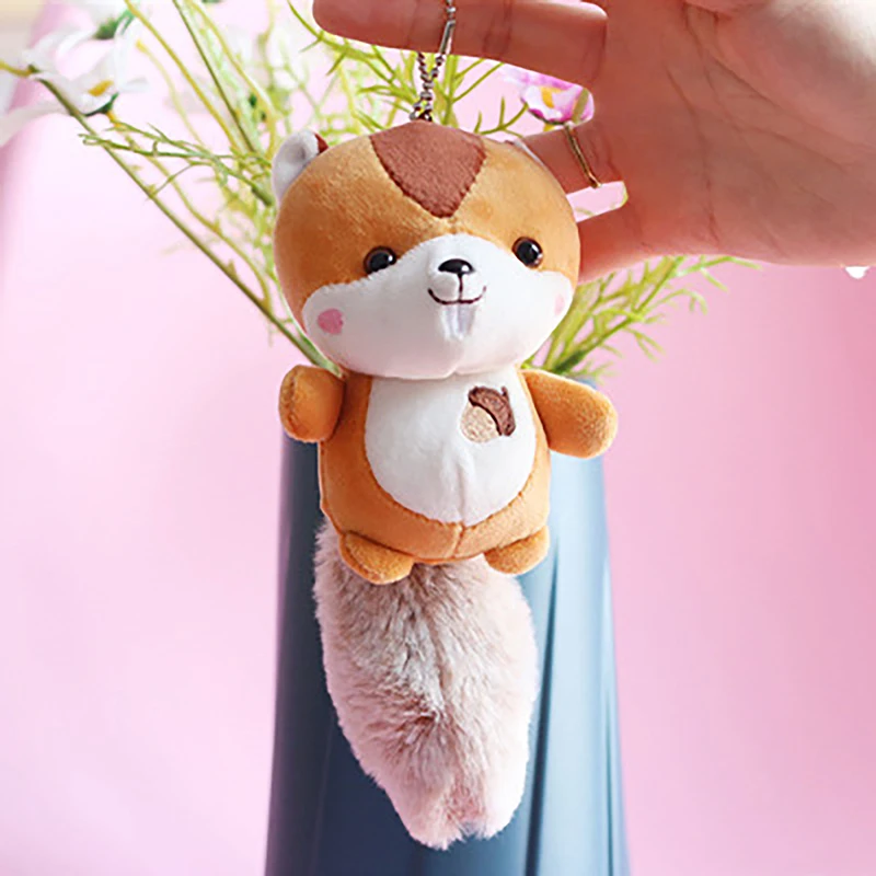 1 stks leuke en schattige grote staart eekhoorn hanger knuffel kleine eekhoorn pop cartoon tas hanger sleutelhanger pop