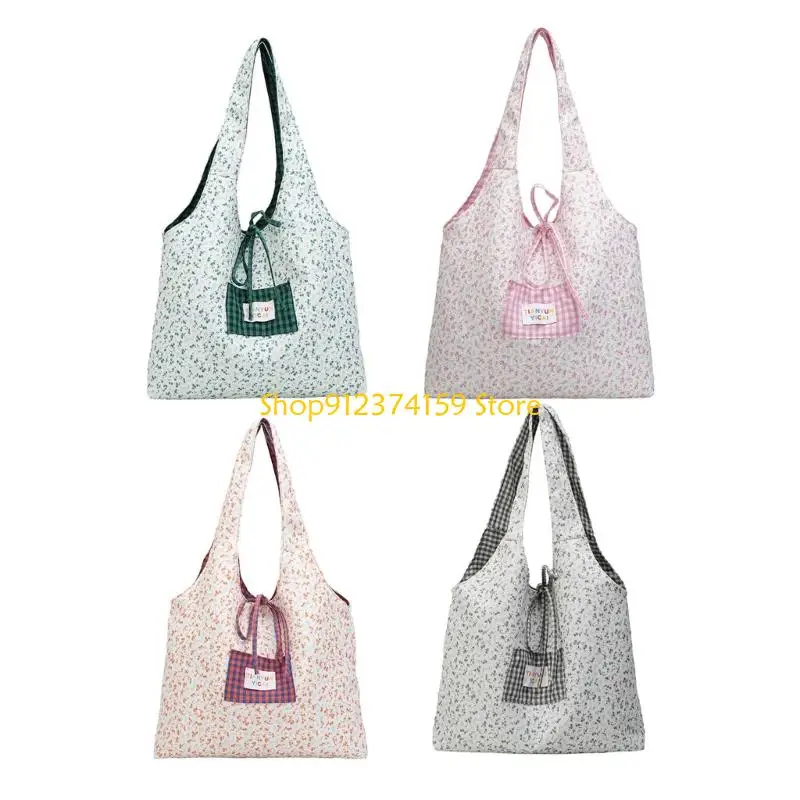 

G5AE Большая вместительная парусиновая сумка Многоразовая продуктовая сумка на плечо Цветочная тканевая сумка