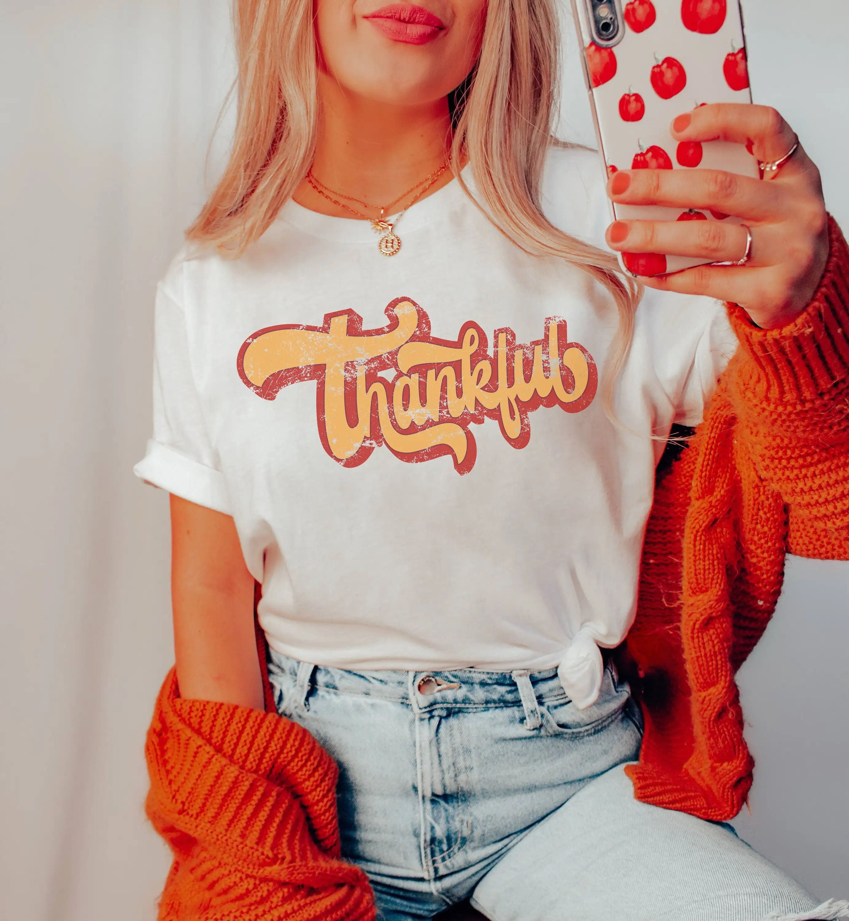 Thankful Retro Shadow T Shirt l Fall vibes Cute Women's Bella Soft