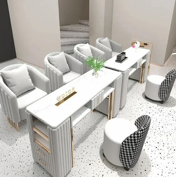 

Cheap Economic Manicure Table and Chair Set Nordic Light Luxury Marble Top Beauty Salon Nail Manicure Table