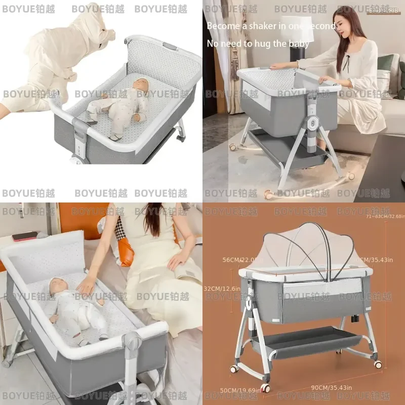 Multi Functional Baby Crib with Foldable Height Adjustment Splicing, Portable and Movable Bedside Swing, Cradle, Sleeping Bed