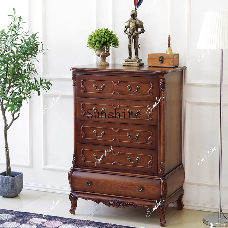 American country retro classic chest cabinet solid wood drawer storage locker  FT