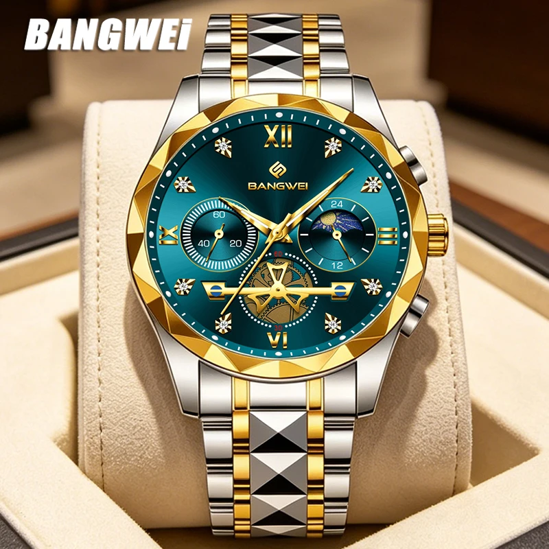 

Мужские наручные часы BANGWEI 2026 LIGE: элитные, модные, деловые, кварцевые, водонепроницаемые, светящиеся, стальные. Отличный подарок.