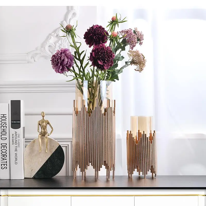 

European Style Metal Vase Decoration Dried Flower Arrangement Accessories Living Room Home Modern