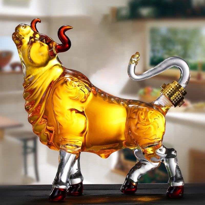 

1000mL Cattle Glass The Wine Bottle Fruit Juice Whisky Borosilicate Animal Arts And Crafts Ornament Decoration For Bar Gift
