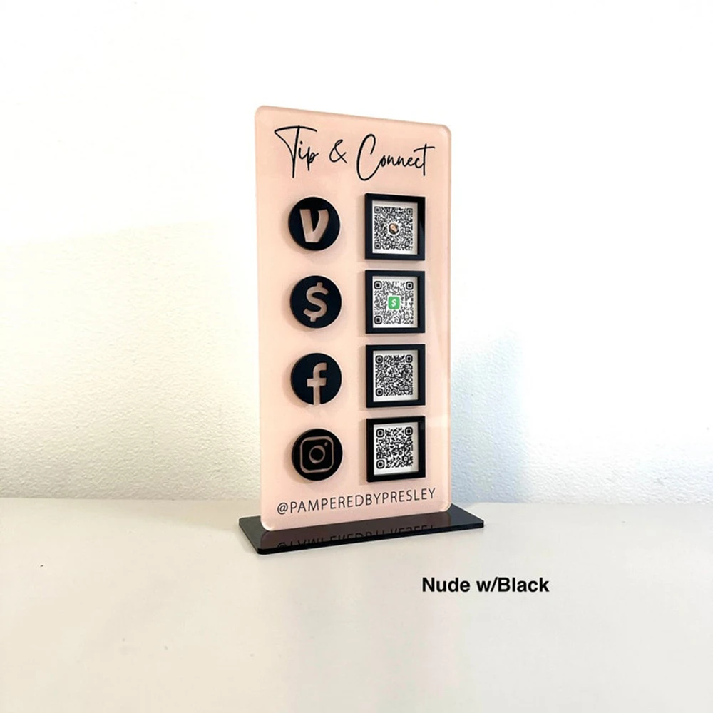 لوحة أكريليك قابلة للتخصيص لرمز الاستجابة السريعة، شعار متجر شخصي، صفحة قائمة المطاعم، الدفع، اتصال واي فاي، مراجعة الوسائط الاجتماعية