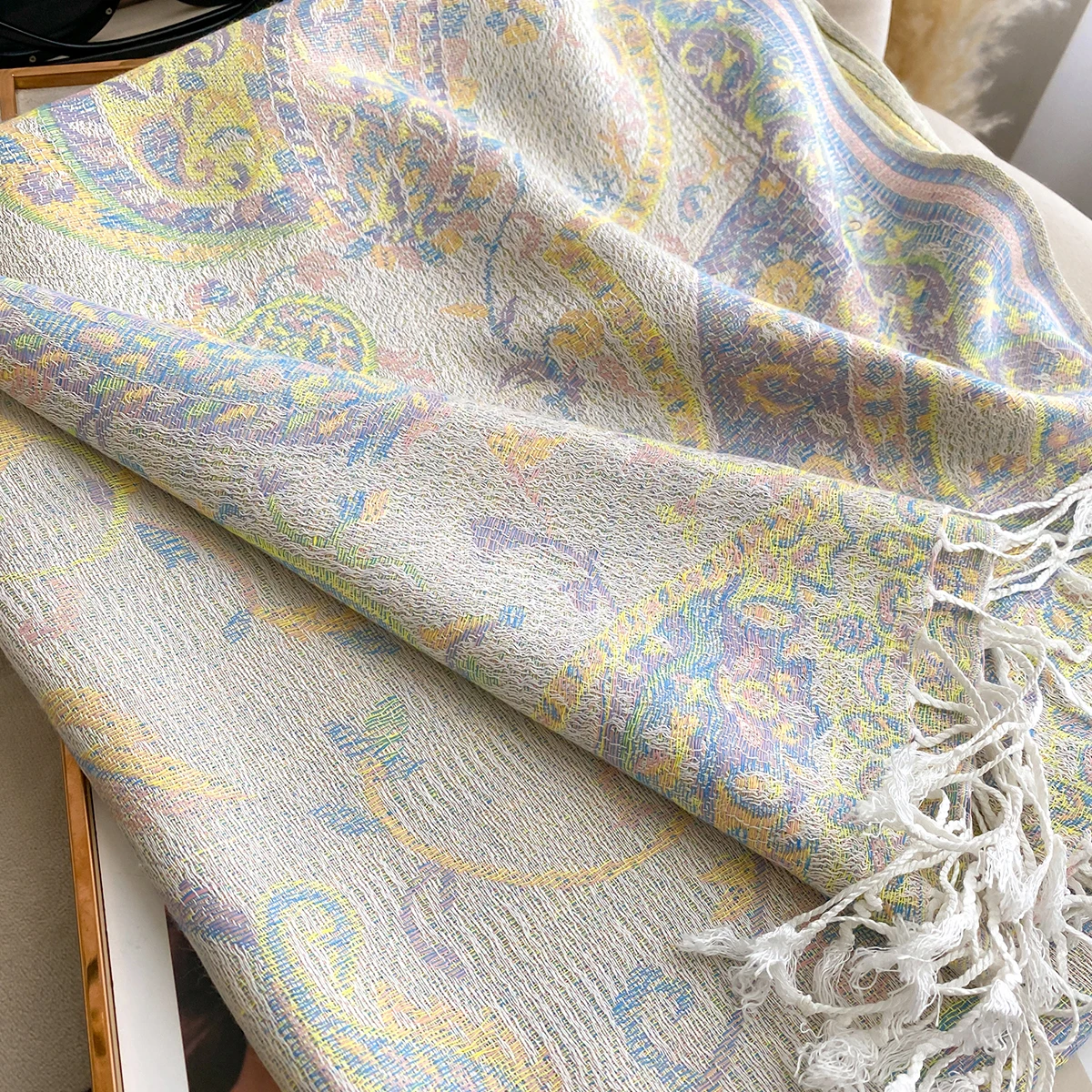Neue Mode Damen Faux Kaschmir Winter Wrap Vintage Print Quasten Dicke Warme Pashmina Zweiseitiger Schal Outdoor Schals Foulard – Detail 23