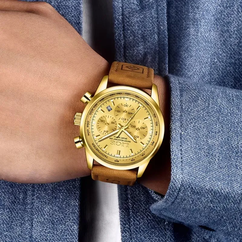 LIGE Mens Watches Fashion Business Genuine Leather Quartz Wristwatch Waterproof Chronograph Luminous Watch Man Male Clock