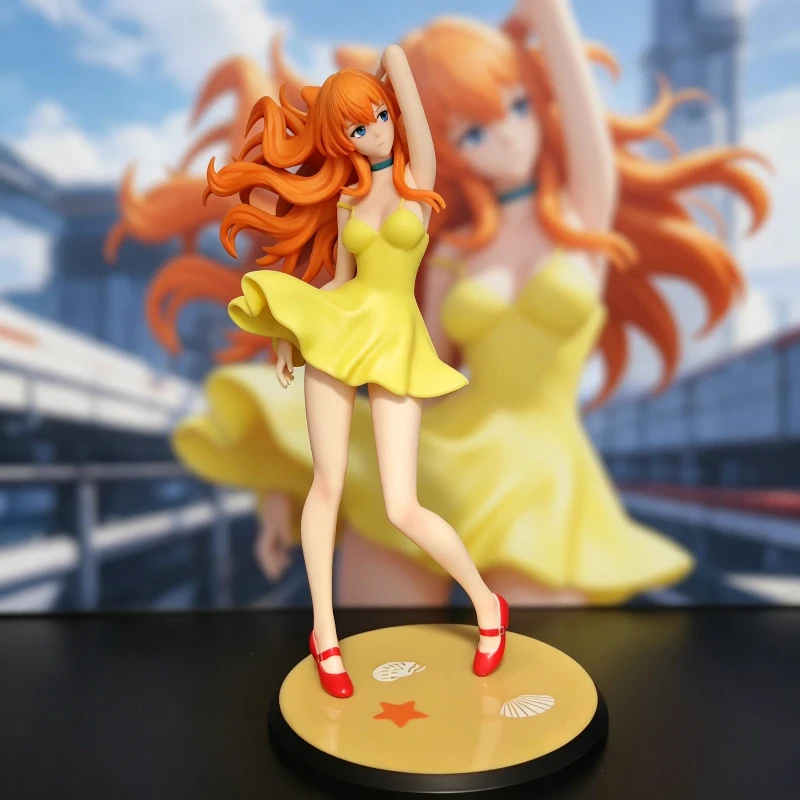 23cm/9,1 Zoll Eva Asuka Langley Soryu Figur Gelbes Kleid Asuka Anime Actionfigur Desktop-Ornament Sammlerstück Modell Spielzeug Geschenke