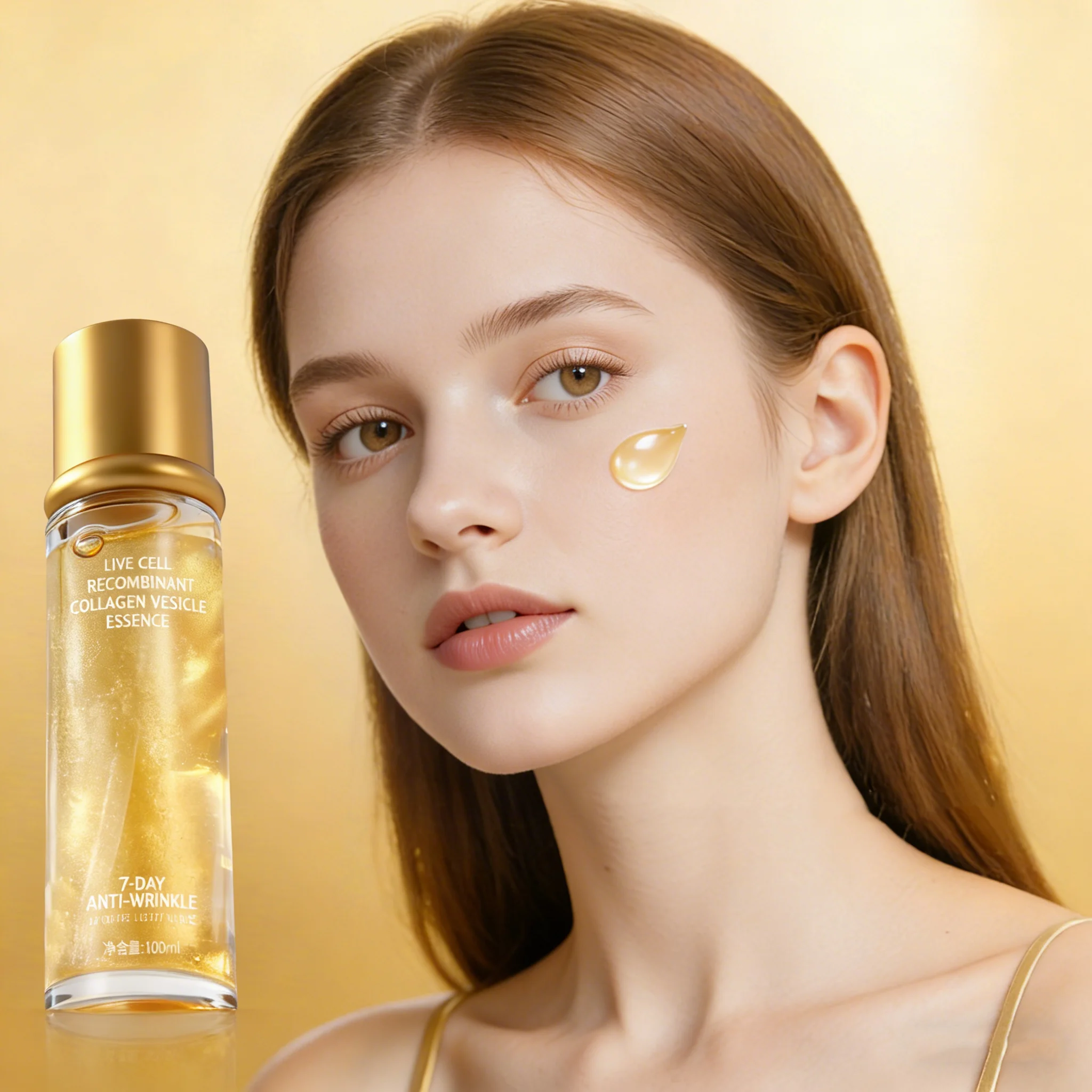 100ml golden GHK Cu peptide firming anti wrinkle essence - refreshing liquid, brightening skin, deep moisturizing