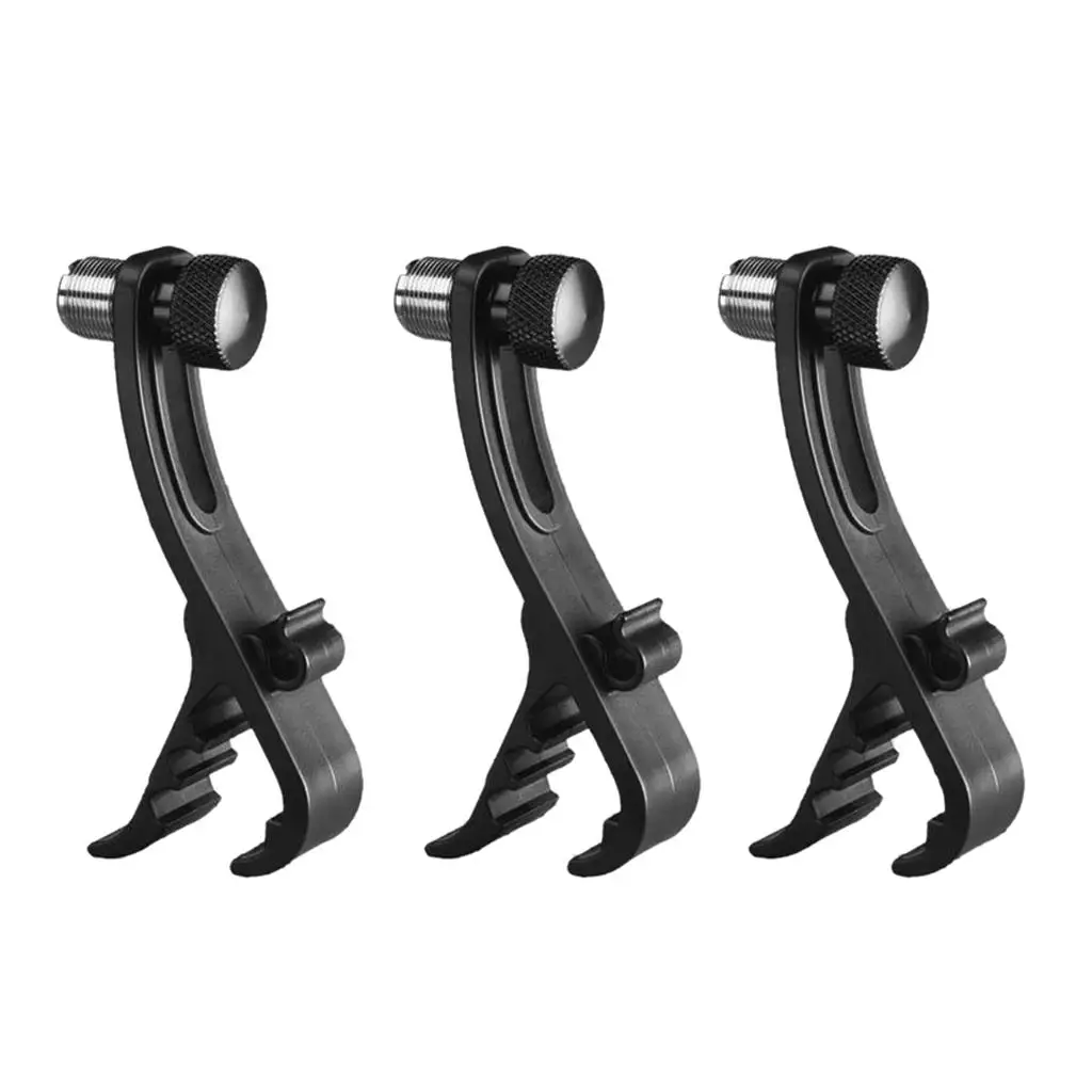 Adjustable Clip On Drum Rim Shockproof Mount Microphone Mic Clamp Stand Holder, Pack of 3