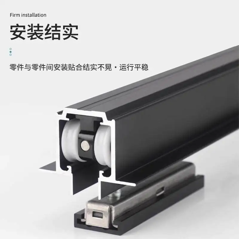 Linear press pop-pocket door slide rail two-way buffer hanging sliding  aluminum frame solid wood door micro-slit track hard
