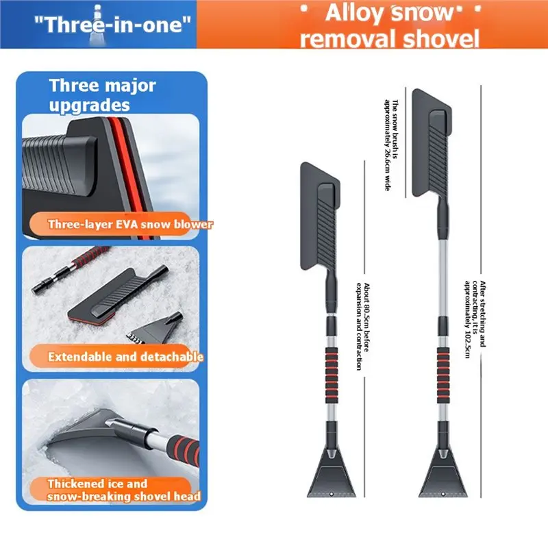 AS60-Extendable 3In1 Front Windshield Ice Scraper For Car Vehicle Snowmobiles Defrost Broom