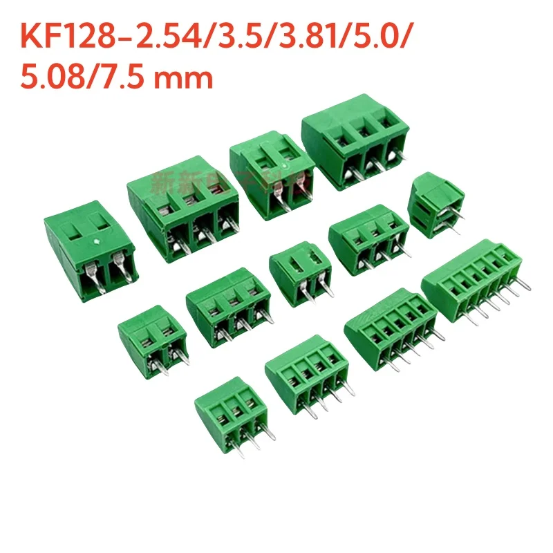 10 szt. Złączki śrubowe PCB KF128-2.54/3.5/3.81/5.0/5.08/7.5 mm, mini złączki śrubowe PCB do przewodów, 2 piny, 3 piny, miedziane