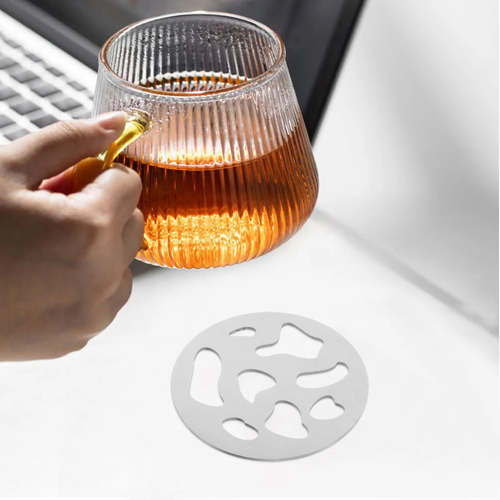 

Stainless Steel Round Coaster Silver Anti Slip Drink Pad For Wine Coffee Mug Home Office Table Mat Beverage Holder Metal