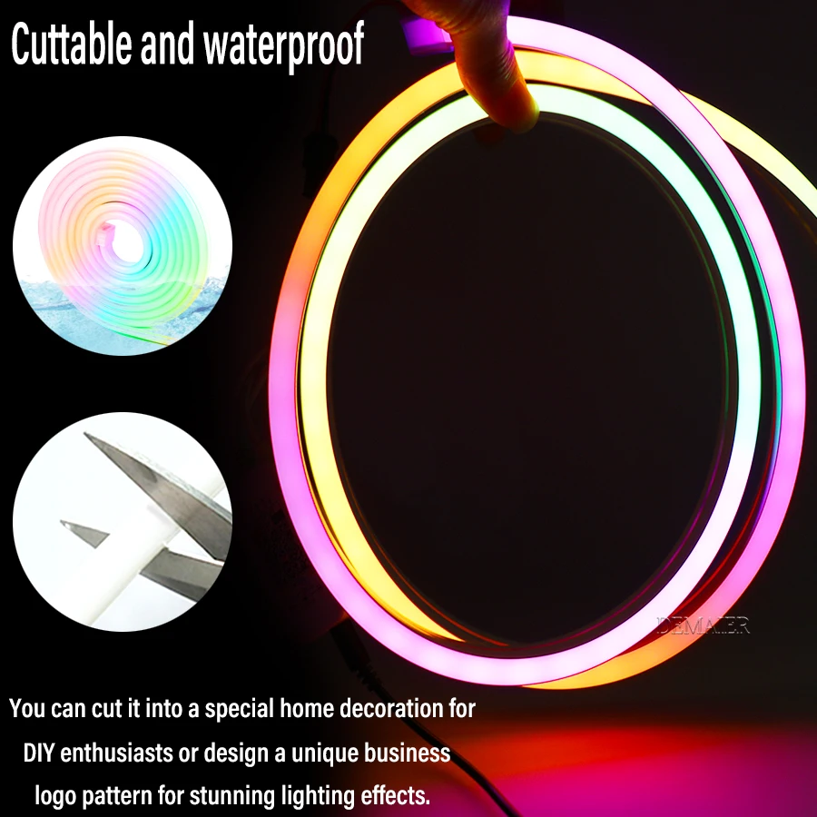 12V flexible led RGBIC LED Neon Rope Light ws2812b with Music  App, 16 Million DIY Colors, Works with Alexa, Google Assistant