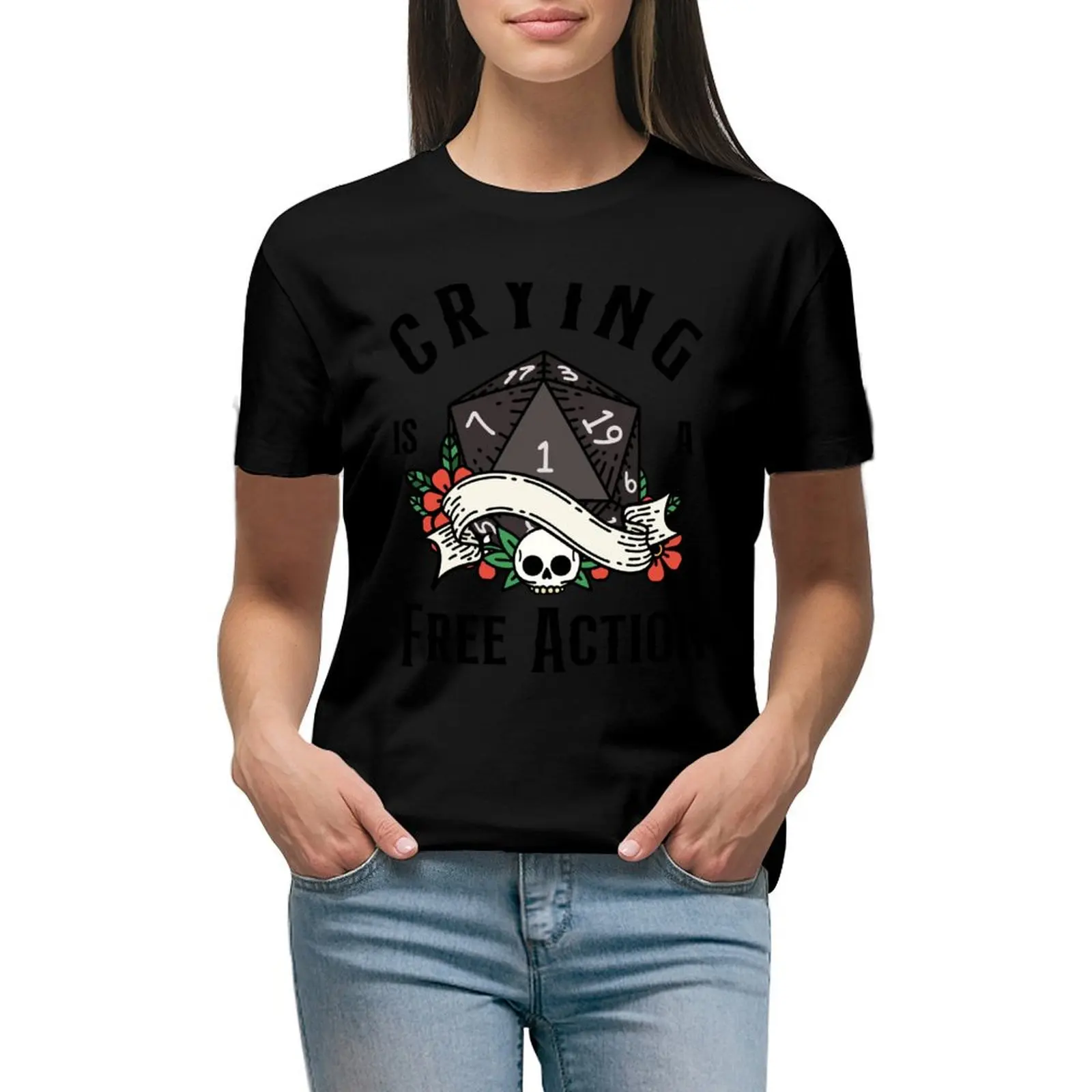 

DND RPG Funny Critical failure: Crying is a free action, Natural one D20 dice. T-Shirt blacks tees t shirts for Women graphic