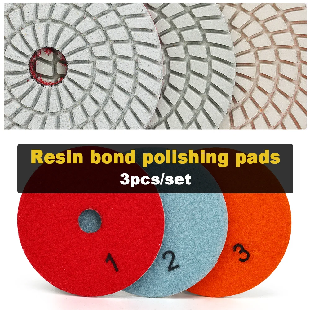 3pcs/set 100mm 4 inch wet diamond 3 step polishing pads for granite,marble and Engineered stone