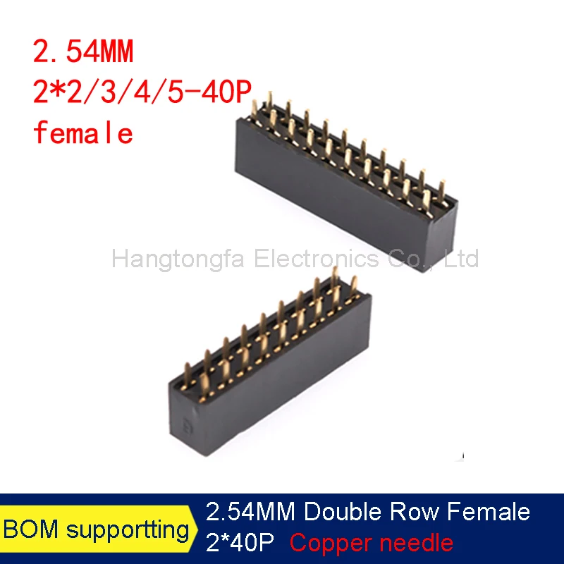 10PCS 2.54MM PITCH double Row Straight FEMALE PIN HEADER Copper needle 2 X 2 3 4 5 6 8 10- 40 PIN  Strip Connector Socket 2*40p