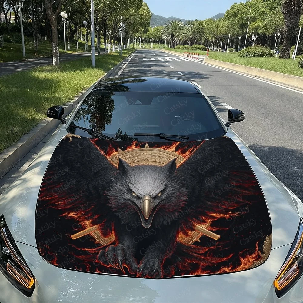 Eagle Sword Red Car Hood Sticker PVC Self Waterproof Stick, Striking Auto Exterior Accessories Decor Protect Gift for Car Lover