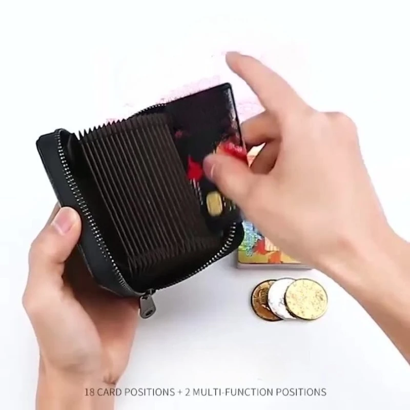 Organizador de cartão de bloqueio carteira de couro do plutônio fino multi bolso com zíper titular da moeda proteção anti roubo para homens mulheres minimalista