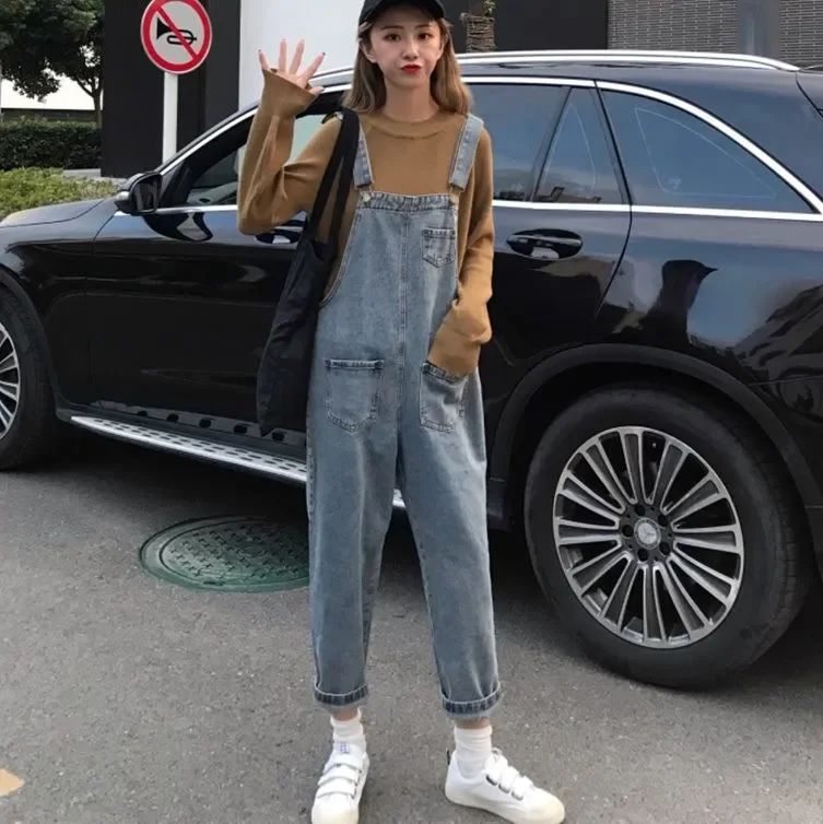 

2025 women's denim overalls, autumn, loose and thin nine-point overalls