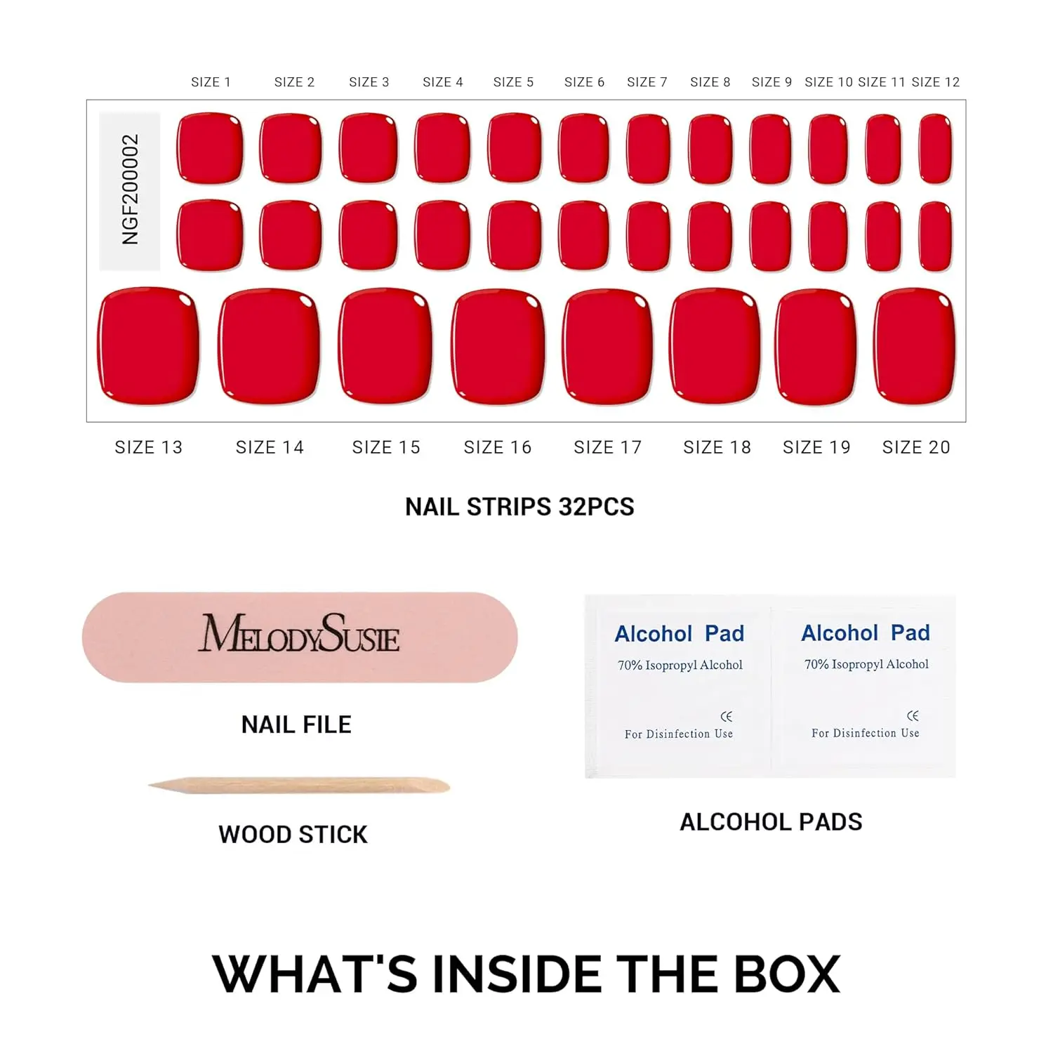 32枚入り レッド セミキュアジェル トゥネイルストリップ、UV/LED対応、サロン品質、簡単装着＆除去