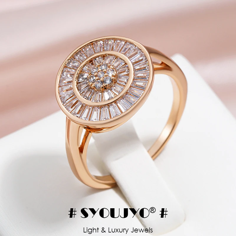 SYOUJYO Shiny Natural Zircon Full Paved Ring For Women 585 Rose Gold Color Retro Setting Bride Wedding Fine Jewelry Gift