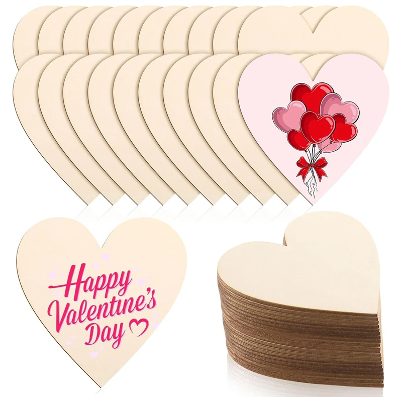 

50/100pcs 8-12cm Unfinished Wood Heart Slices, Natural Blank Wooden Hearts Tags for DIY Craft Painting Valentine's Wedding Decor