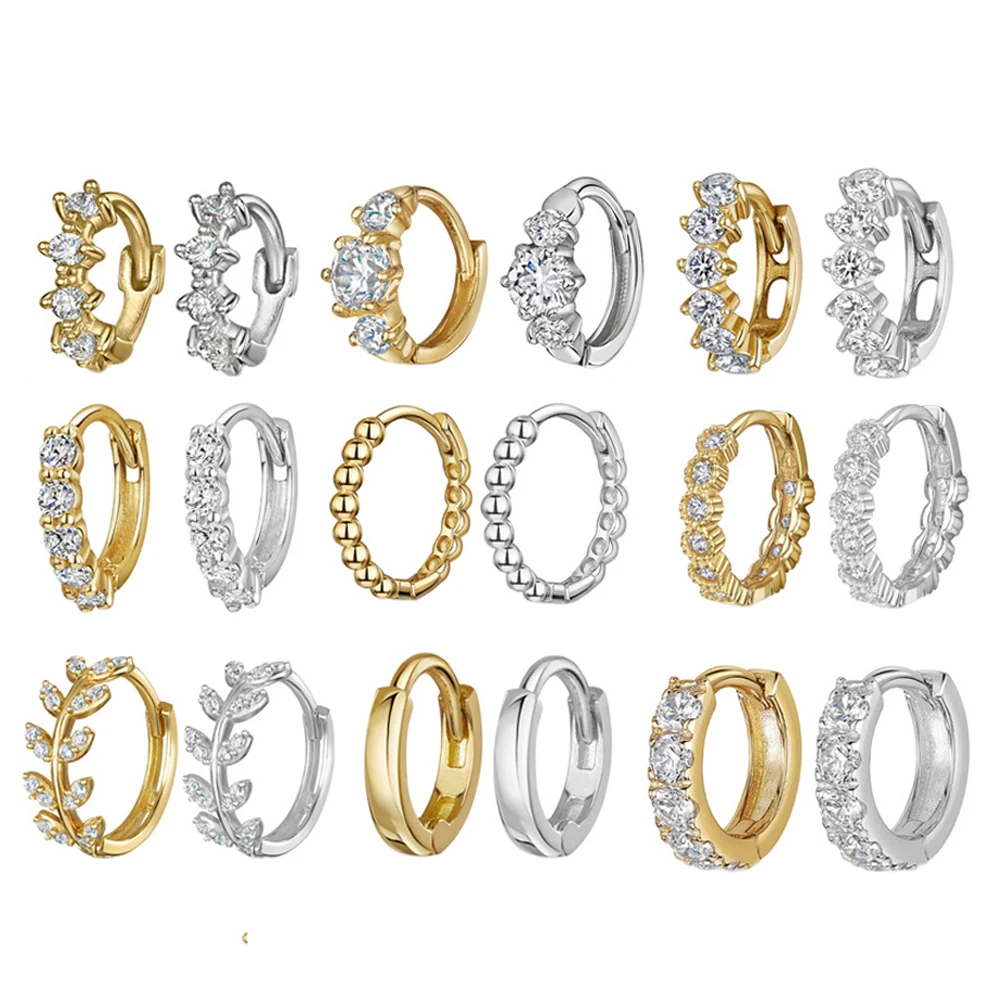 

1pc 925 Sterling Silver Hoop Earrings Women's Gold Plated Pierced Ear Clips CZ Zircon Wedding Bridal Jewelry Engagement Gift