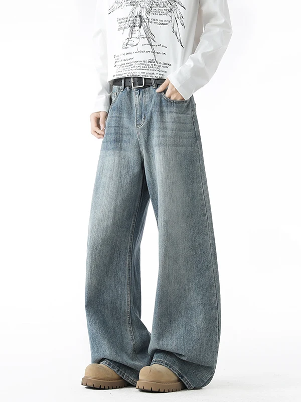 

Washed Bamboo Node Pattern Men's Jeans Spring Autumn Loose Straight Leg Fashionable Knife Casual Travel Sporty Jeans