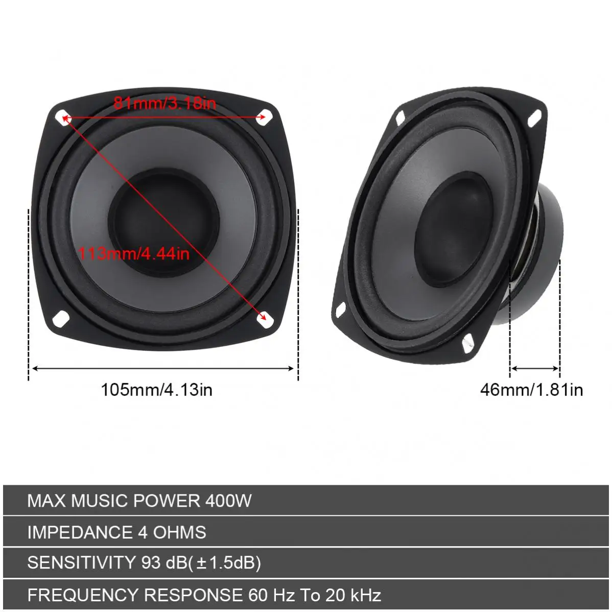 1PC / 2PCS 4 Inch 2-Way 400W Car HiFi Coaxial Speaker Vehicle Door Auto Audio Music Stereo Full Range Frequency Speakers