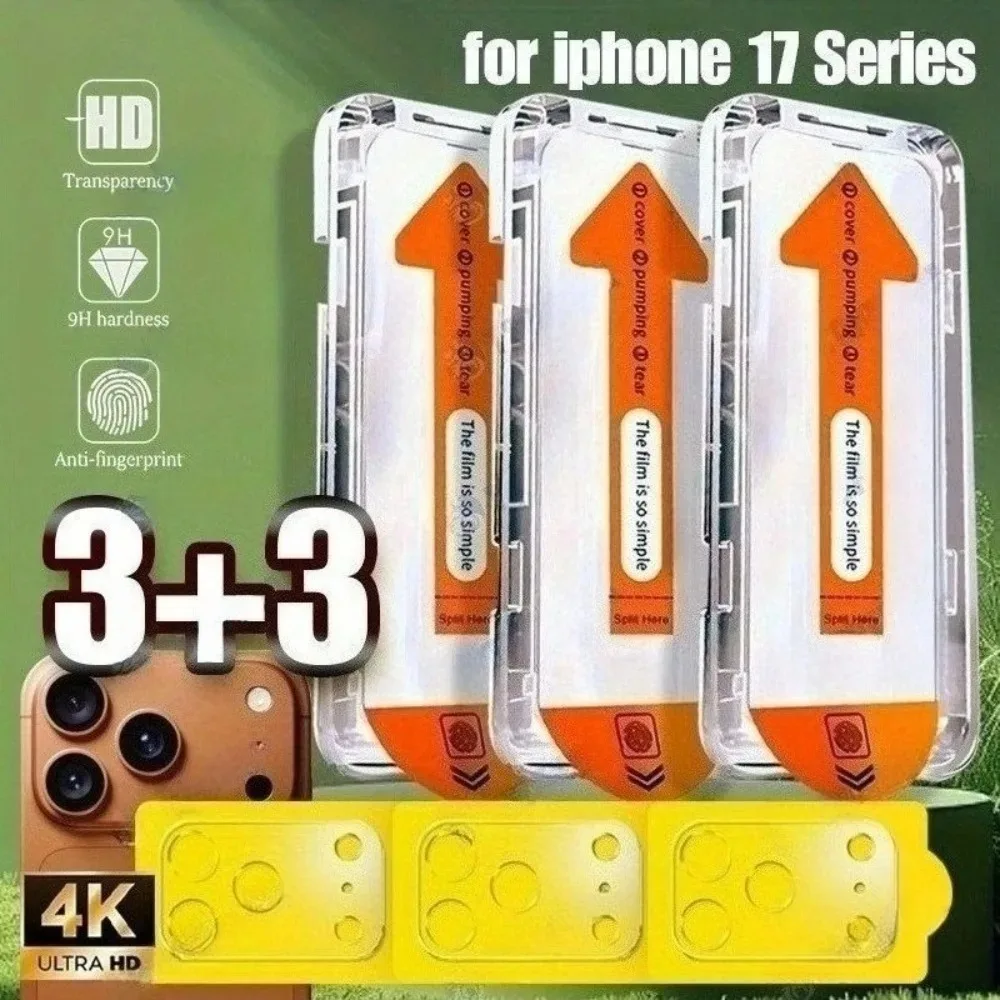 6-in-1 Full Cove HD Displayschutzfolie für iPhone 17 16 15 14 Pro Max Air 16e Kameralinsen-Glas für iPhone 11 12 13 Pro 15 14 Plus