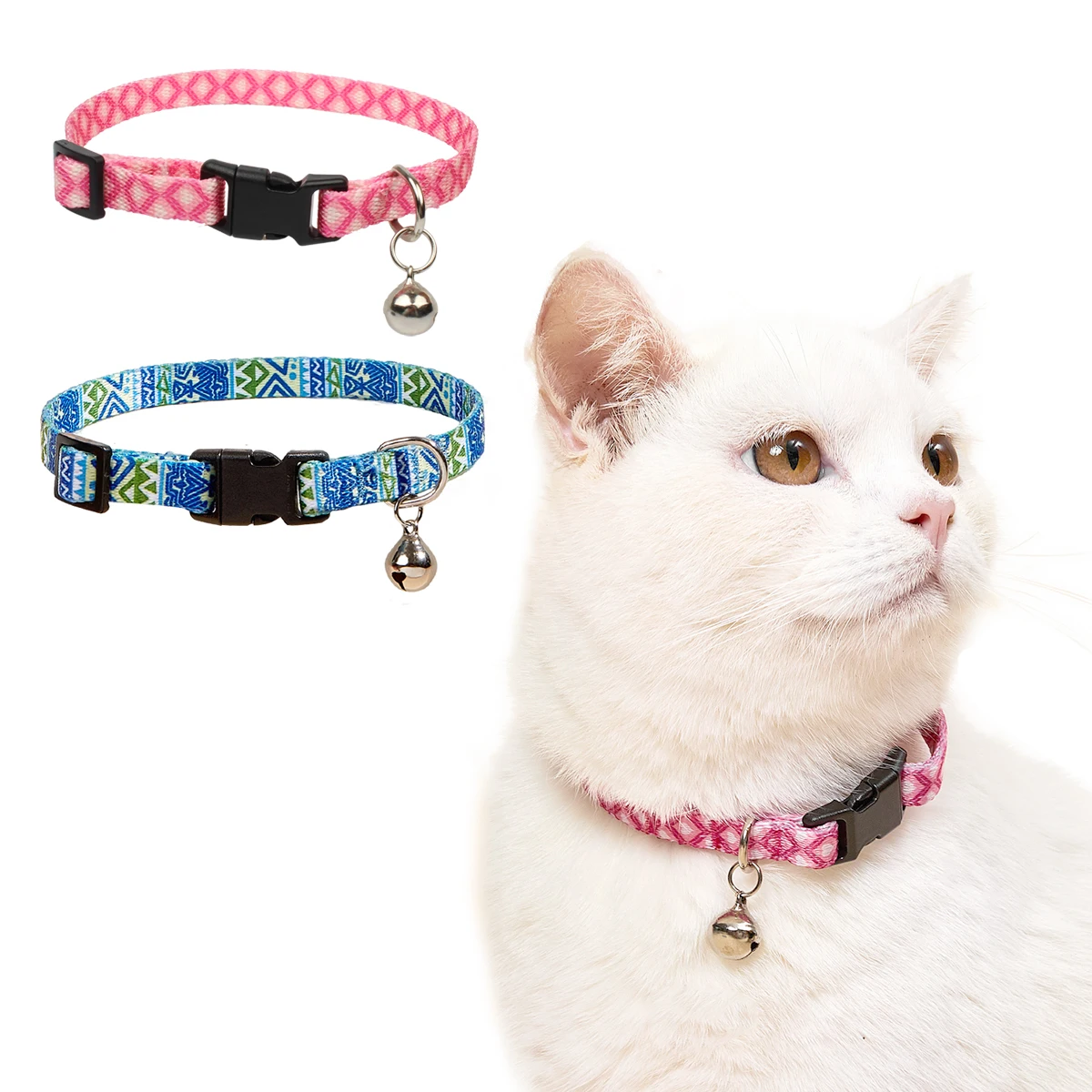 

Geometric Doodles Cat Collar Colorful Print With Bell Fashion Adjustable Pet Puppy Supplies Hot Sales