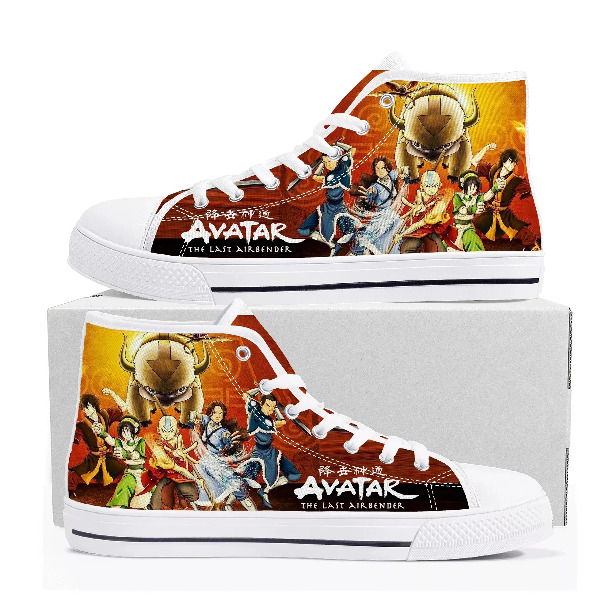 Avatar The Last Airbender High Top Sneakers, Homens e Mulheres, Teenager Canvas Sneaker, Sapatos Casuais Casal, Sapato Personalizado, Qualidade