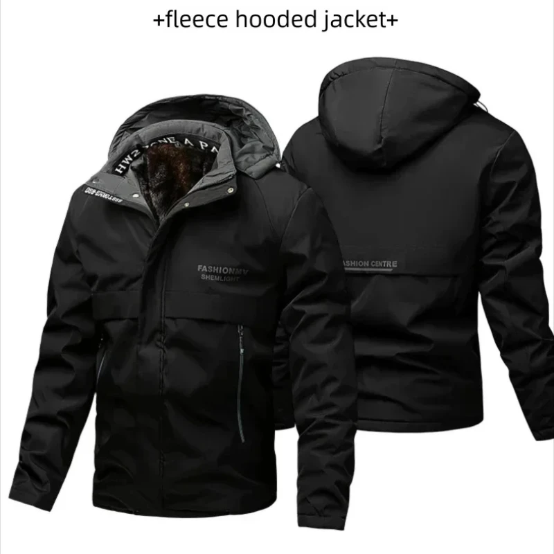 

Winter Fleece Lined Padded Parka Men's Waterproof Windproof Workwear Jacket Winter Thicken Fleece Cold Proof Hooded Overcoat Men